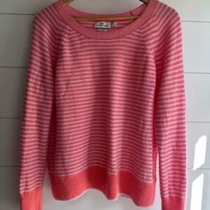Vineyard Vines Coral and White Striped Cashmere Sweater